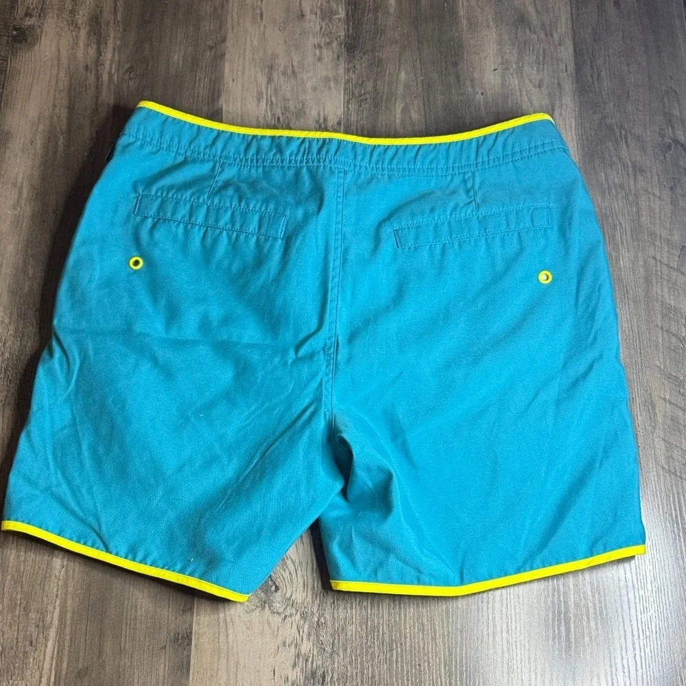Original Penguin Turquoise Swim Trunks with Yellow Trim
